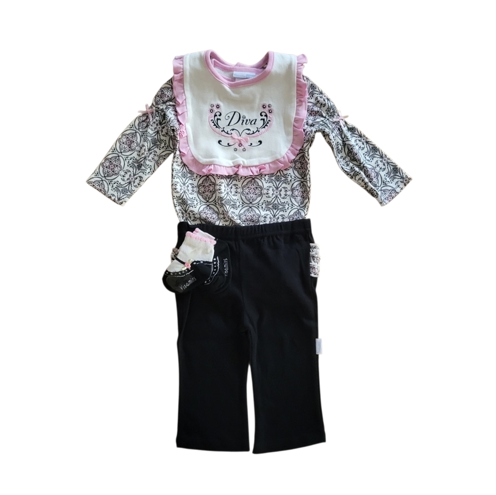 NEW Vitamins Baby Girl Damask 4 Piece Set - 9 Months